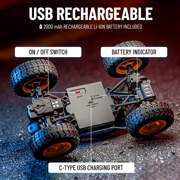 MIRANA SPIKER APP AND REMOTE CONTROL CAR- IN-BUILT BLUETOOTH SPEAKER, SCALE 1:20, 2000 MAH C-TYPE USB  RECHARGEABLE BATTERY, RGB HEADLIGHTS, SPRING SUSPENSION (BLUE)