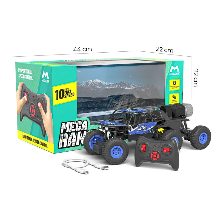 MIRANA MEGA RANGER APP AND REMOTE CONTROL CAR - DUAL MOTOR, LED HEADLIGHTS, SMOKE EXHAUST, 6 DRIVE WHEEL, 2000 MAH LI-ION RECHARGEABLE BATTERY, C TYPE USB CHARGING (PRIME BLUE )