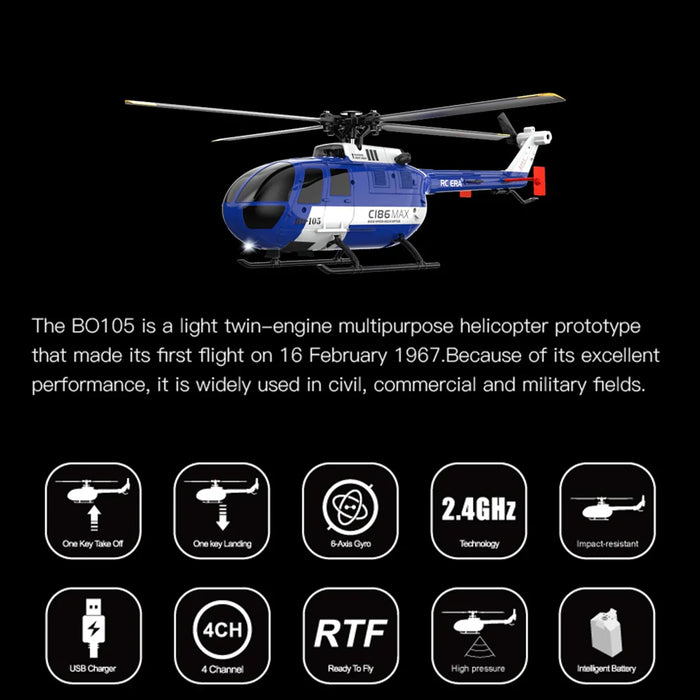 RC ERA C186 MAX BO-105 GYRO STABILIZED HELICOPTER - RTF