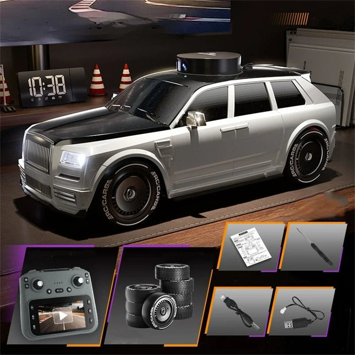 TELECAR 1/18 SCALE WITH HD CAMERA RC CAR BLACK/WHITE