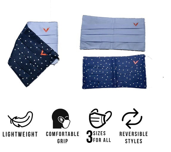 Earth Save 3Pleats Double Sided Face Mask Polkadot Blue Medium