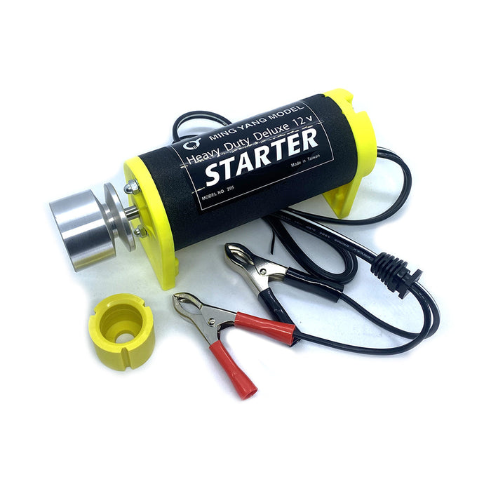 ENGINE STARTER HEAVY DUTY WITH HIGH TORQUE 12V DC MOTOR  WITH INSTALLED BATTERY CLIPS FOR CHARGING-FOR ALL TYPES OF ENGINES IN RC AIRPLANE, HELICOPTERS,CARS OR BOATS