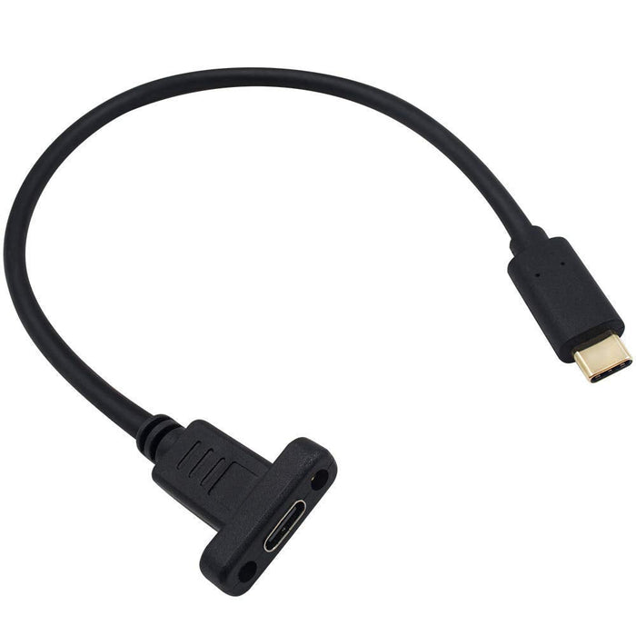 USB 3.1 Type C Male To Female Data Extension Cable With Panel Mount Screw Hole 30CM