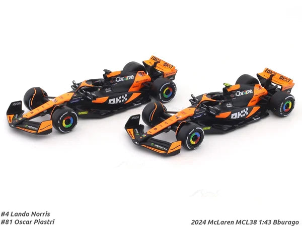 BBURAGO F1 FERRARI FORMULA MCLAREN MCL38 MIAMI GRAND PRIX 2024#81 OSCAR PIASTRY & #4 LANDO NORRIS 1/43 18-38109