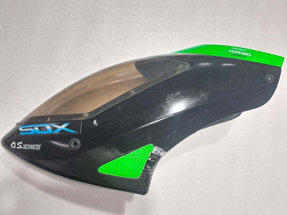 HIROBO HELI  CANOPY {BLACK +GREEN} CANOPY PART NO-0412-323PRE OWNED QUALITY