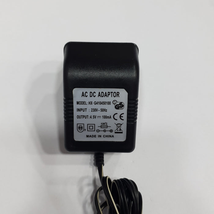 AC-DC ADAPTOR (MODEL HX G41050100) AC INPUT:230V DC OUTPUT:4.5V 100MA  WITH 5.5MM X 2.5MM BARREL PIN