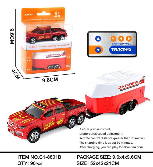 TRASPED C1-Series 1:64 Scale 2.4GHz R/C Speed-Regulating Alloy Model Car with Container Trailer