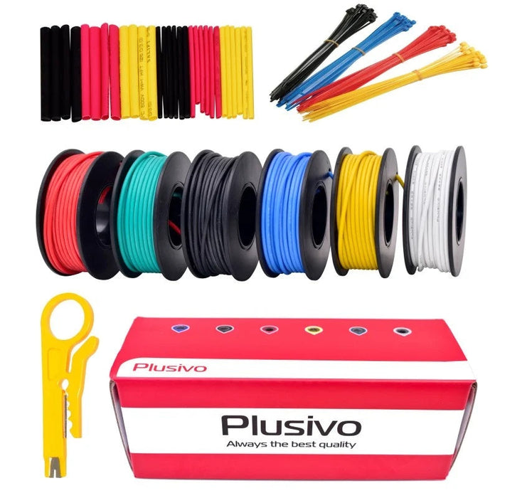 Plusivo 18AWG Hook up Wire Kit – 600V Pre-Tinned Stranded Silicon Wire of 6 Colors x 5M