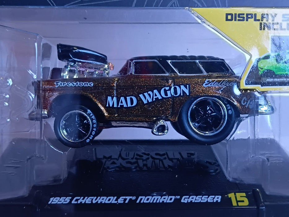 MAISTO MUSCLE MACHINES 1/64 SCALE BLACK AND GOLDEN SERIES 3 1955 CHEVROLET NOMAD GASSER MODEL 15 CODE 15526