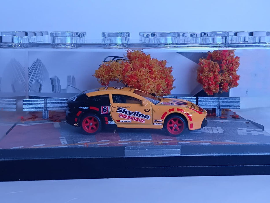 RACING CAR 95577-30 1:64 MINIATURE DIORAMA DISPLAY – PREMIUM TRACKSIDE SCENE WITH ACRYLIC CASE YELLOW