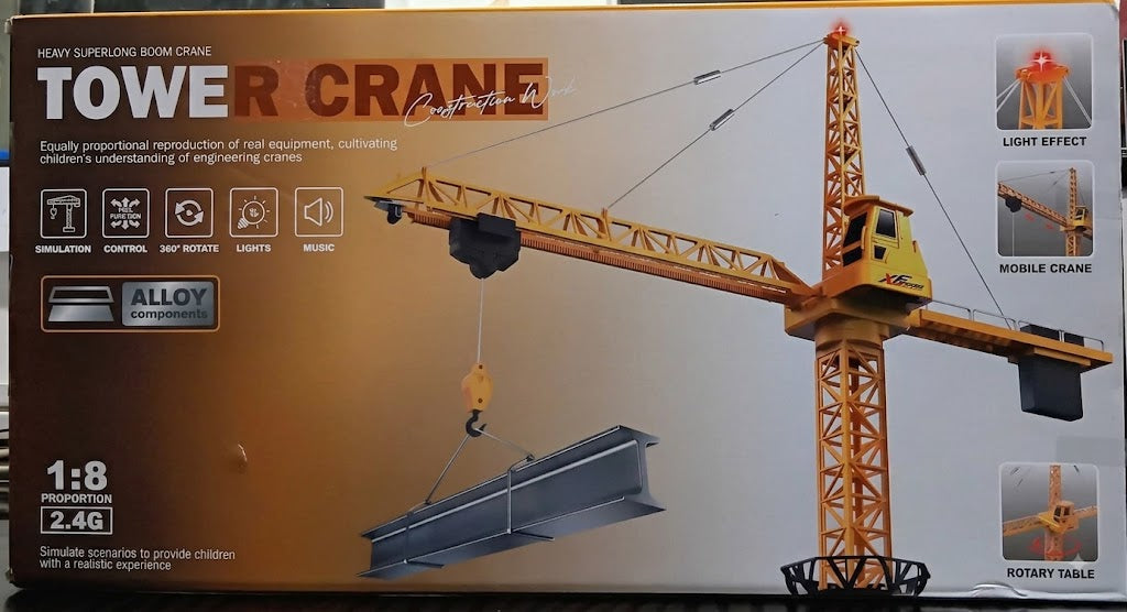 XF Tower Crane Simulation Model – Large Construction Machinery with Heavy-Duty Alloy Components, Super-Long Boom, 2.4G Remote Control, 1:8 Scale