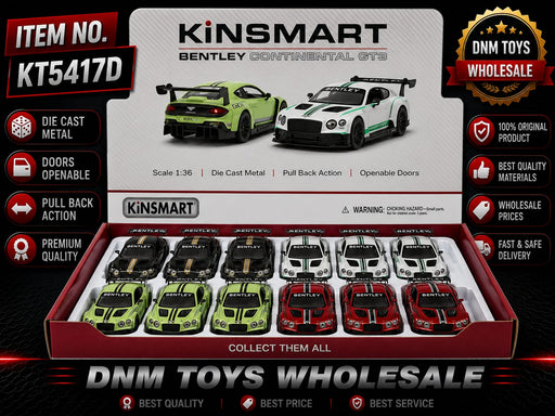 Kinsmart Bentley Continental GT3 Die-Cast Model Car Display Set (12 PCS Assorted Colors) Ð 1:36 Scale Pull Back Collection