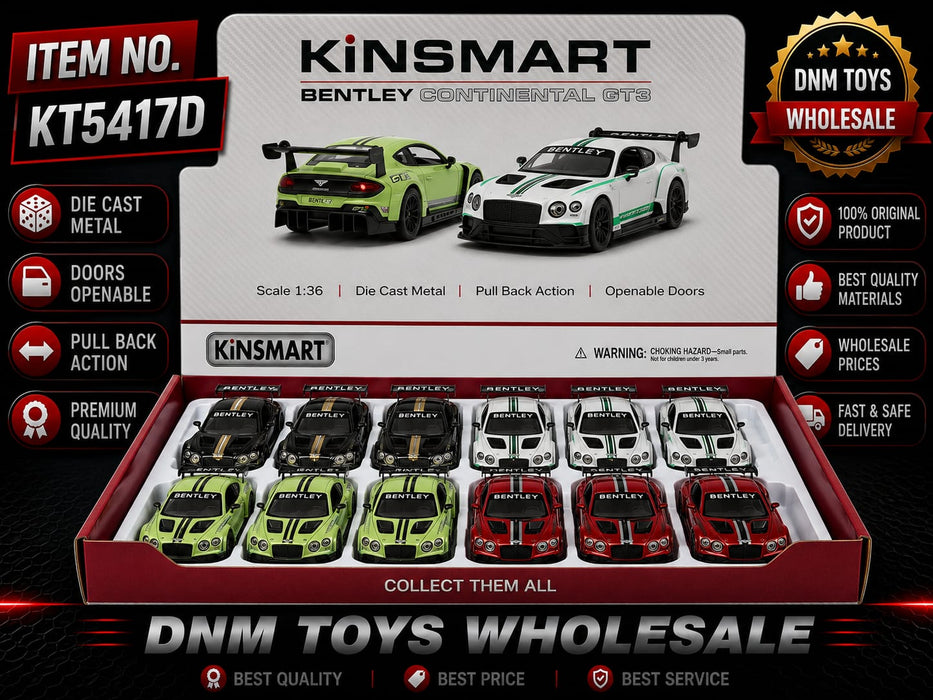 Kinsmart Bentley Continental GT3 Die-Cast Model Car Display Set (12 PCS Assorted Colors) Ð 1:36 Scale Pull Back Collection