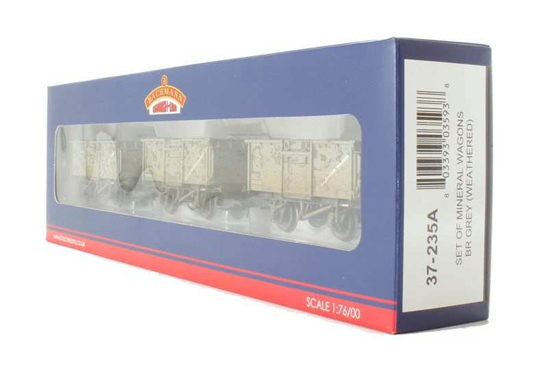 BACHMANN 37-235A OO GAUGE 1/76 SCALE 16 TON SET OF 3 MINERAL WAGONS BR GREY WEATHERED