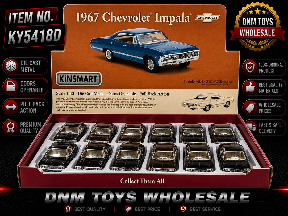Kinsmart 1967 Chevrolet Impala Die-Cast Model Car Display Set (12 PCS) Ð 1:43 Scale Classic American Muscle Collectio