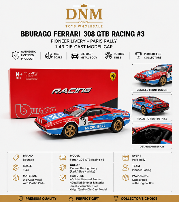Ferrari 308 GTB #3, Paris Pioneer Rally 1982, Bburago Model Car 1:43
