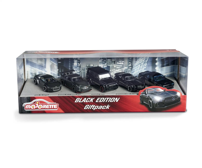 MAJORETTE- BLACK EDITION GIFTPACK WITH 5 BLACK LUXURY CARS