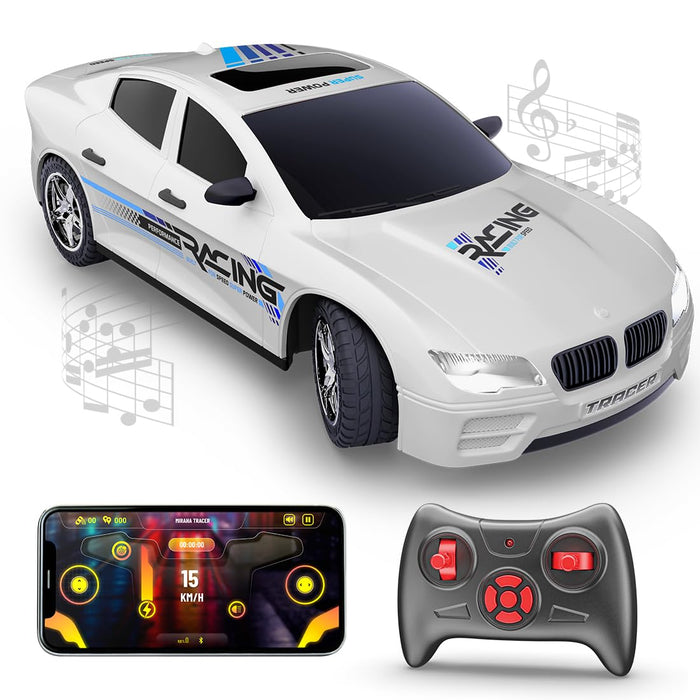 MIRANA TRACER APP AND REMOTE CONTROL CAR - 1.5X POWERFUL NITRO, AR GAME, ANTI SKID TYRE, LUMINOUS HEADLIGHTS, 1200 MAH LI-ION RECHARGEABLE BATTERY ( YELLOW )