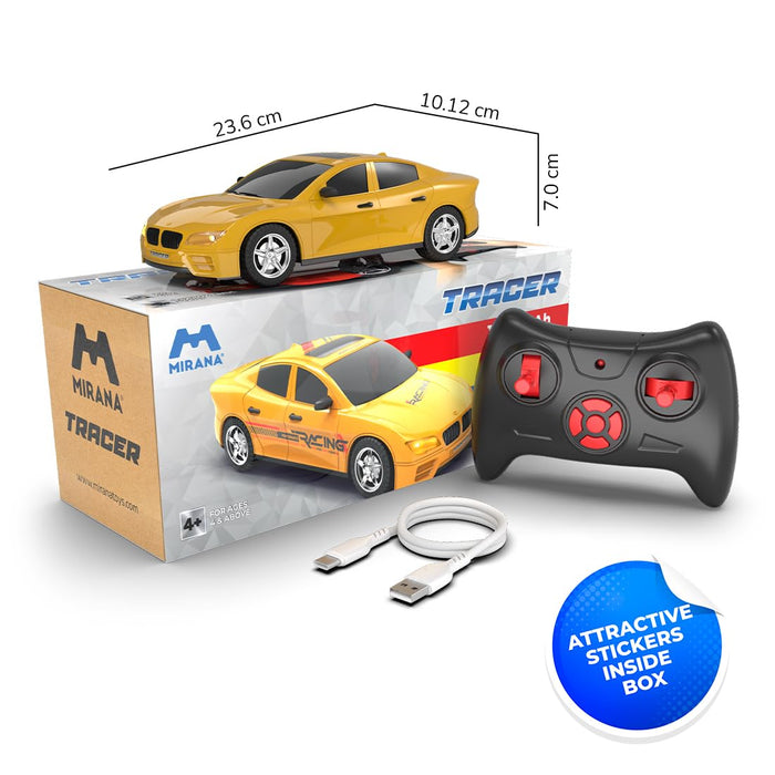 MIRANA TRACER APP AND REMOTE CONTROL CAR - 1.5X POWERFUL NITRO, AR GAME, ANTI SKID TYRE, LUMINOUS HEADLIGHTS, 1200 MAH LI-ION RECHARGEABLE BATTERY ( YELLOW )