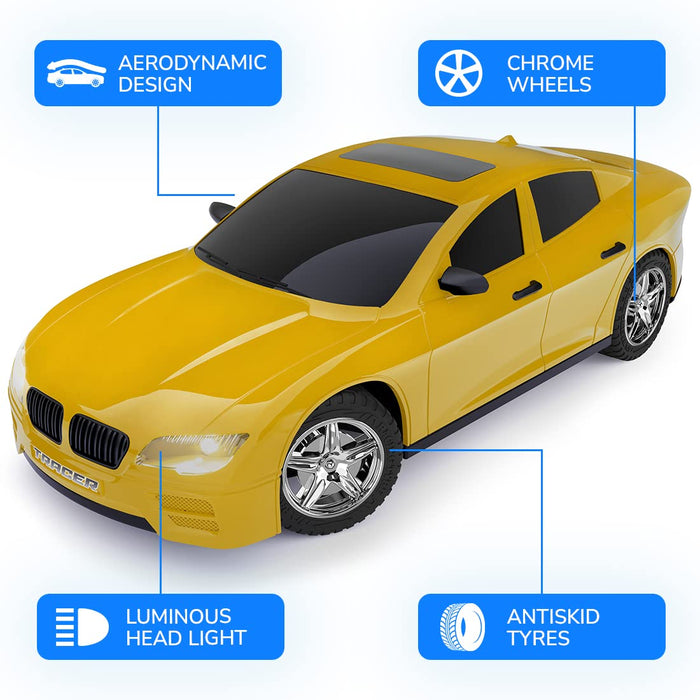 MIRANA TRACER APP AND REMOTE CONTROL CAR - 1.5X POWERFUL NITRO, AR GAME, ANTI SKID TYRE, LUMINOUS HEADLIGHTS, 1200 MAH LI-ION RECHARGEABLE BATTERY ( YELLOW )