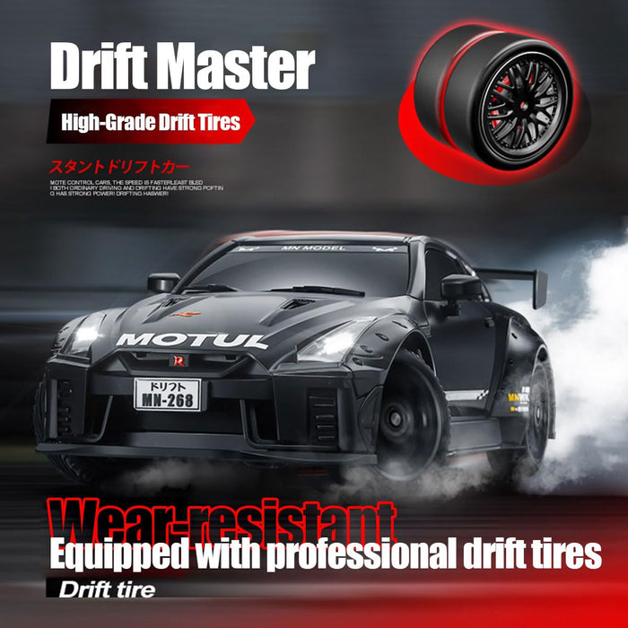 MN MODEL DRIFT GT-R R35 MN268 1:16 W/GYRO RTR REAR DRIVE DRIFT CAR (SILVER)
