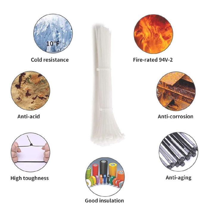 NM- Nylon Cable Tie (White) - Pack Of 100 (4 Inches)