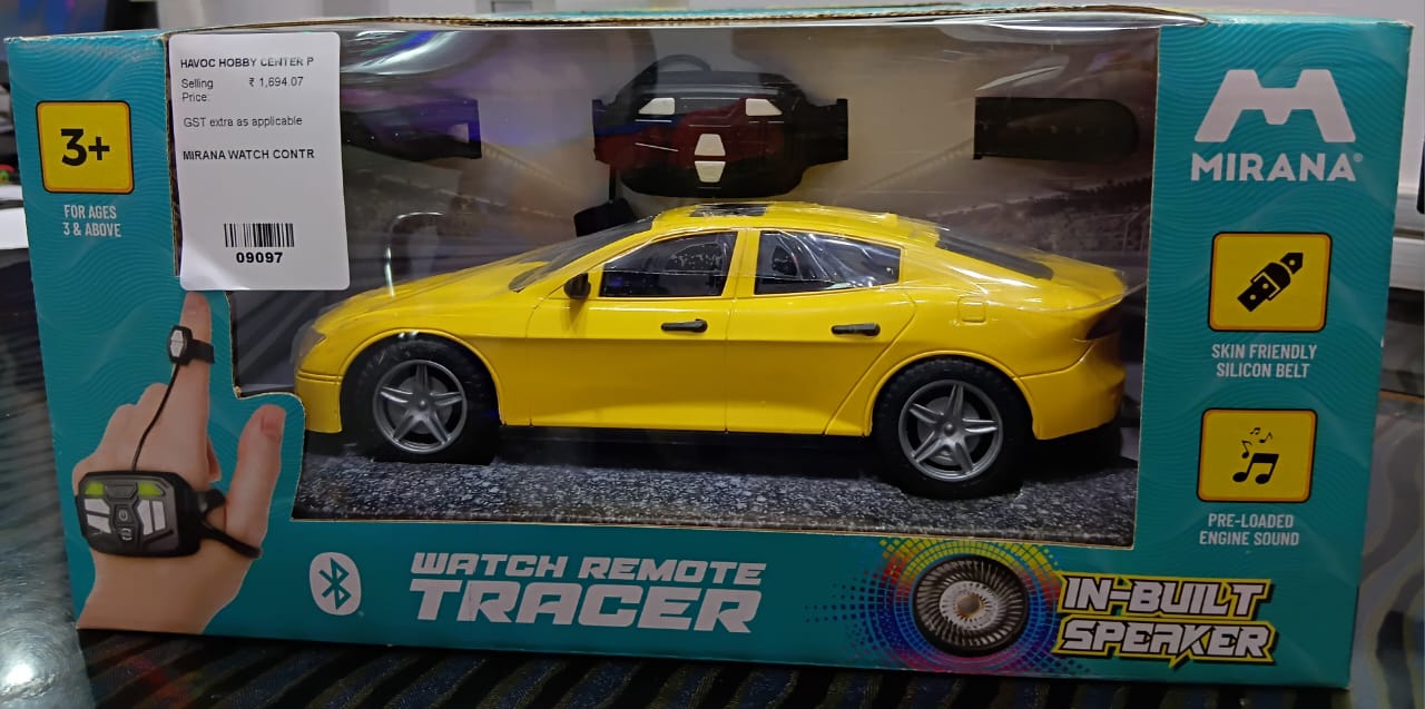 MIRANA WATCH CONTROL TRACER RC CAR HAND & APP CONTROL WITH BLUETOOTH SPEAKER C-TYPE CHARGING HIGH SPEED RACING ( YELLOW )