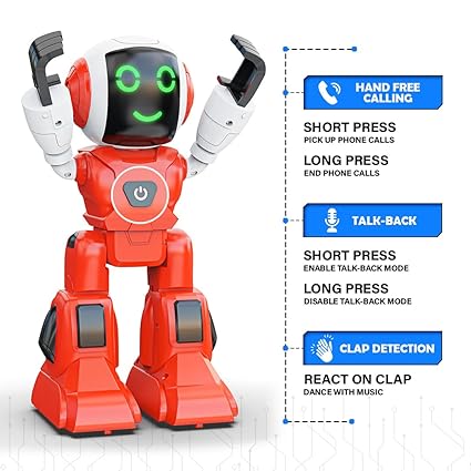 MOONWALKER WALKING AND TALKING ROBOT - IN-BUILT BLUETOOTH SPEAKER, CLAP DETECTION, RECHARGEABLE BATTERY, C TYPE USB CHARGING, VOICE COMMANDS, REMOTE AND APP CONTROL ( RED )