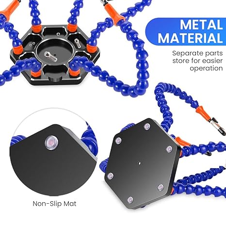 6 FLEXIBLE ARMS SOLDERING STATION WITH SWIVELING ALLIGATOR CLIP