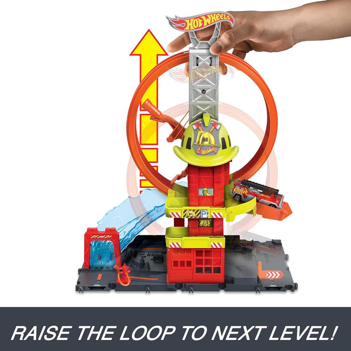 HOT WHEELS CITY SUPER LOOP FIRE STATION PLAYSET, TRACK SET WITH 1 TOY CAR (PRODUCT NO:HKX41)