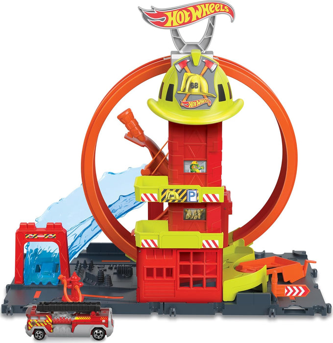 HOT WHEELS CITY SUPER LOOP FIRE STATION PLAYSET, TRACK SET WITH 1 TOY CAR (PRODUCT NO:HKX41)