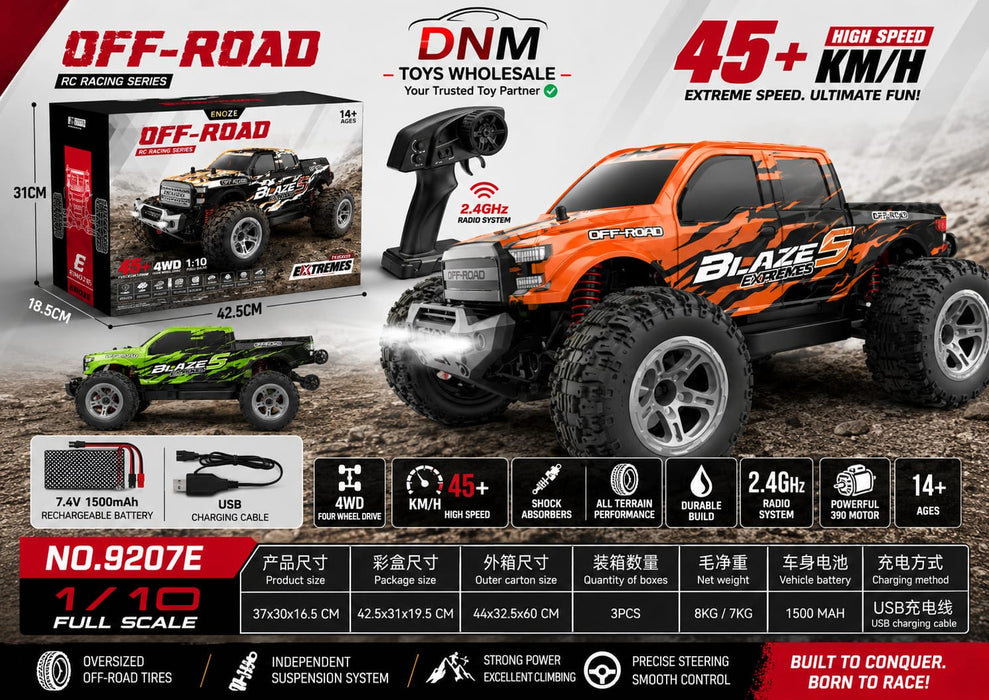 1:10 Scale 4WD High Speed 45+ KM/H RC Off-Road Racing Truck with 2.4GHz Remote Control