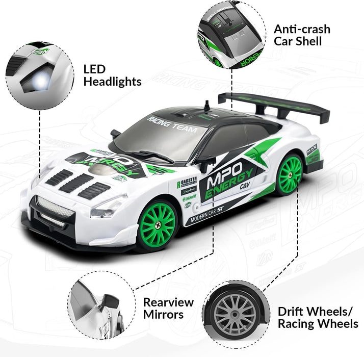RACING RALLY SC24A11-1 1/24 2.4GHZ 4WD R/C DRIFT CAR WHITE GREEN COLOR