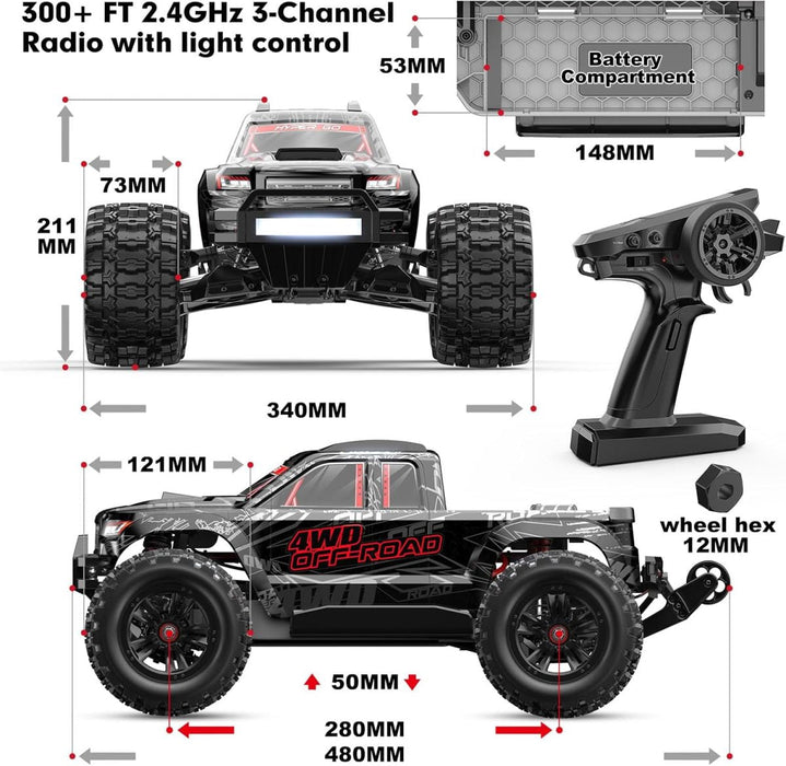 MJX Hyper Go 10208 V2 Monster 4WD RC Car 1/10 80Km/H-BLACK