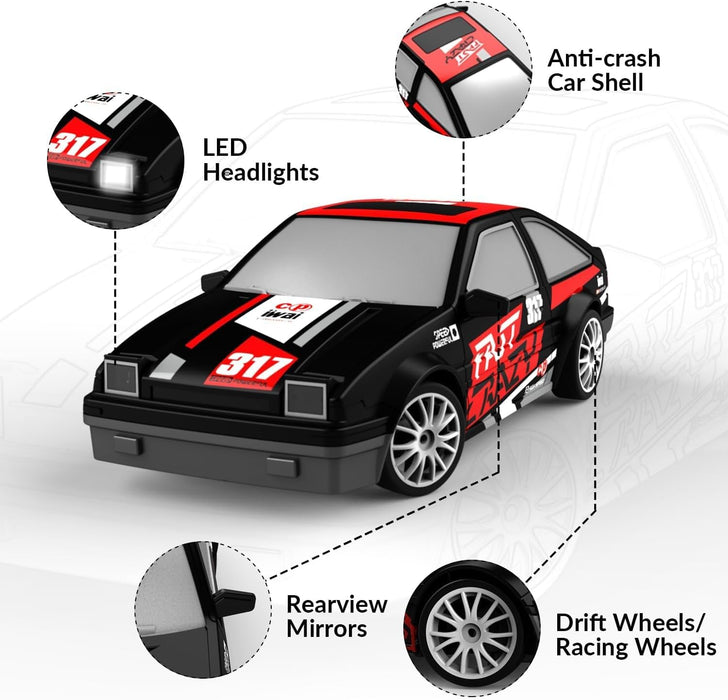 RACING RALLY SC24A07-1 1/24 2.4GHZ 4WD R/C DRIFT CAR RED BLACK