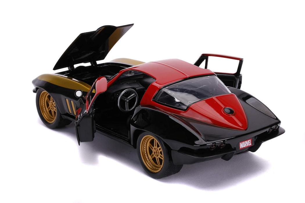 JADA TOYS DIECAST HOLLYWOOD RIDES 1:24 1966 CHEVY CORVETTE CAR WITH BLACK WIDOW ACTION