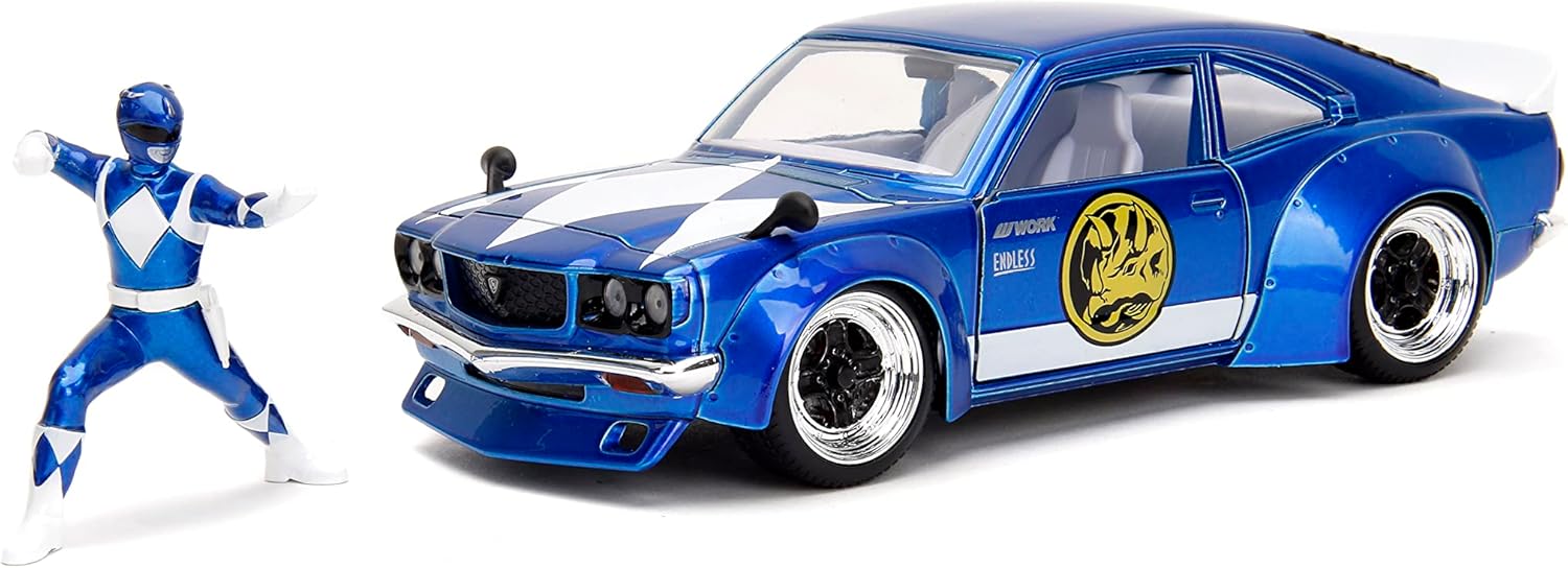 JADA POWER RANGES 1:24 1974 MAZDA RX-3 DIE-CAST CAR & 2.75" BLUE RANGER FIGURE