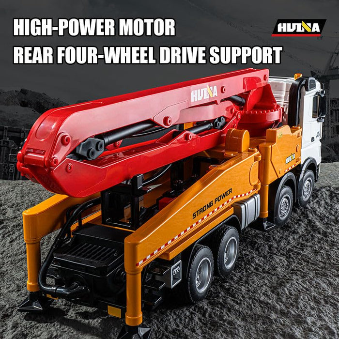 Huina 1381 1:18 11CH RC Concrete Pump Truck with 120cm Pump Arm Realistic Water Spray and Rotating Platform Construction RC Toys