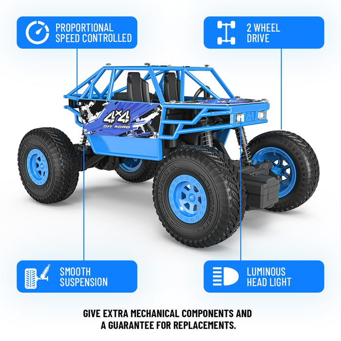 MIRANA DUSTER REMOTE 2WD, SCALE 1:20, ALL TERRAIN VEHICLE REMOTE CONTROL, 2.4 GHZ REMOTE CONTROL RANGE, 1200 MAH BATTERY, C-TYPE RECHARGEABLE BATTERY, 1.5*POWERFULL BOOST (BLUE)