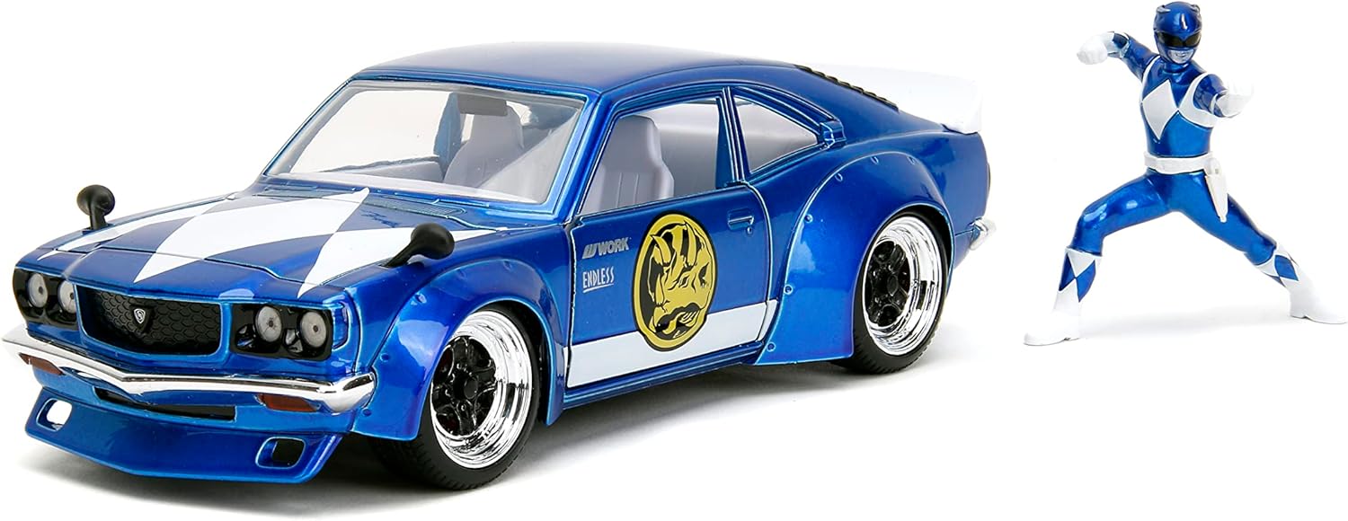 JADA POWER RANGES 1:24 1974 MAZDA RX-3 DIE-CAST CAR & 2.75" BLUE RANGER FIGURE