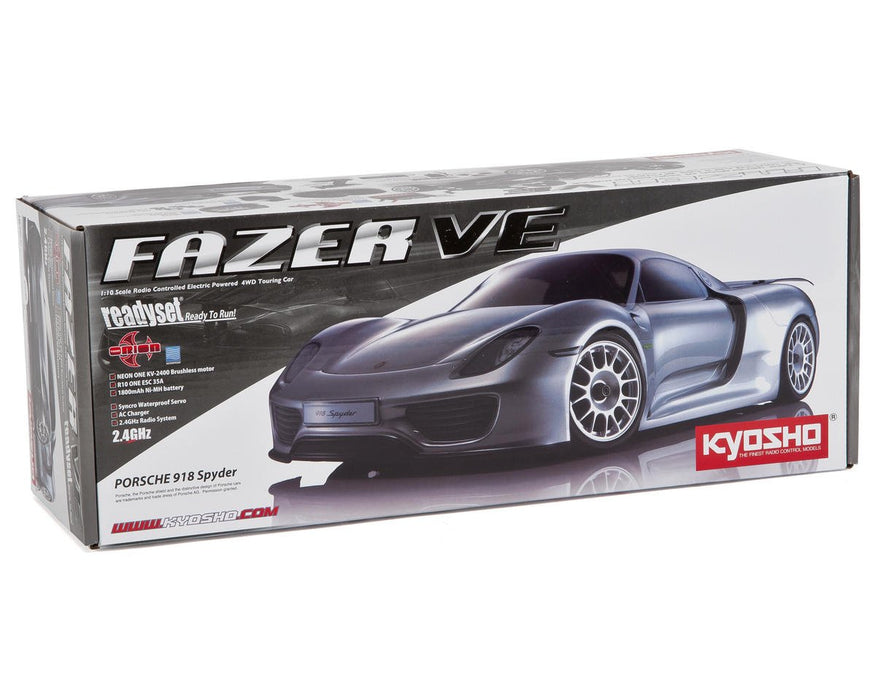 Kyosho Fazer Ve Porsche 918 Spyder Readyset 1/10 Electric Touring Car W/Syncro 2.4Ghz (Silver)