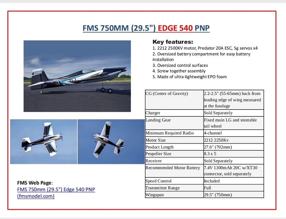 Fms 750Mm (29.5") Edge 540 Pnp