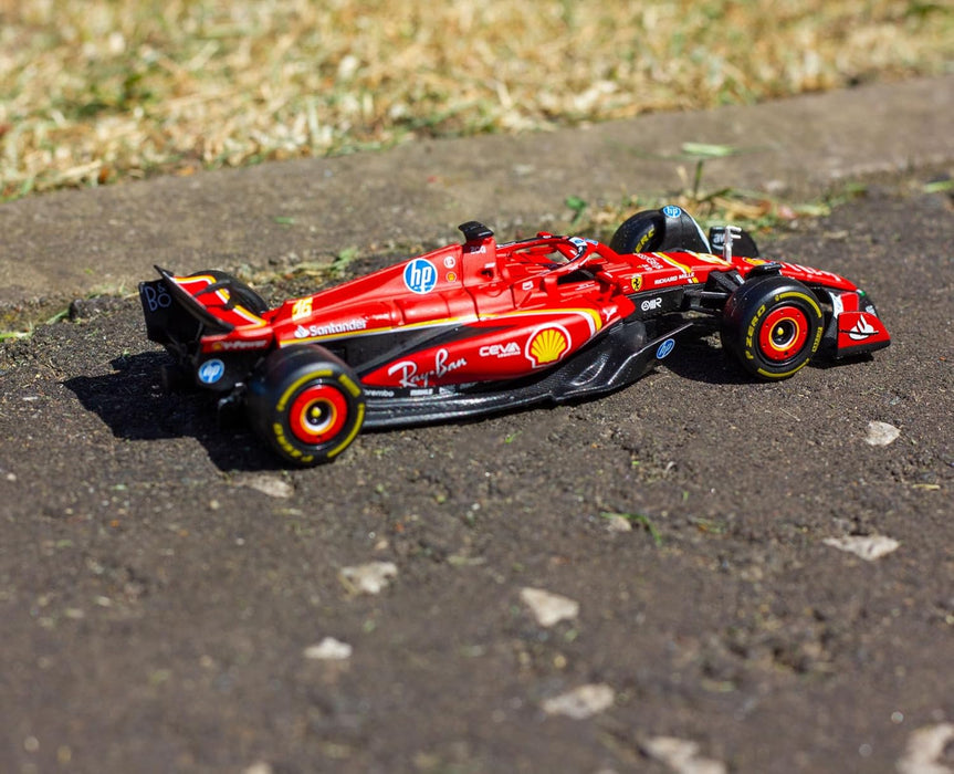 BBURAGO FERRARI FORMULA RACING SF24 # 16 CHARLES LECLERC & #55 CARLOS SAINZ 1:43 SCALE DIECAST 18-36856(2Pc)