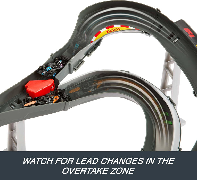 HOT WHEELS TRACK SET TOY CARS, 3 METAL 1:64 SCALE FORMULA 1 VEHICLES: MCLAREN F1 TEAM, BWT ALPINE AND VISA RB JDY15
