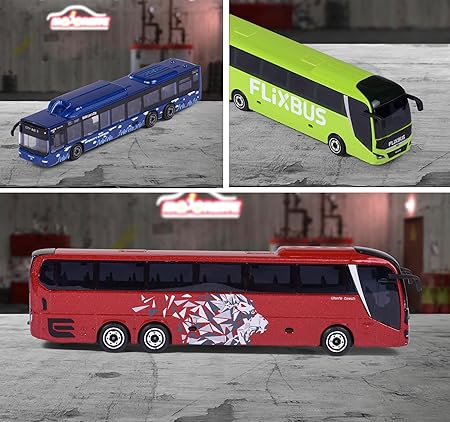 MAJORETTE CITY BUS TOY – SINGLE PACK FREEWHEEL BUS WITH METAL SUSPENSION (13 CM)