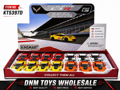 Kinsmart Chevrolet Corvette C7.R Die-Cast Racing Car Set (15 PCS Assorted Colors) Ð 1:36 Scale Pull Back Collection