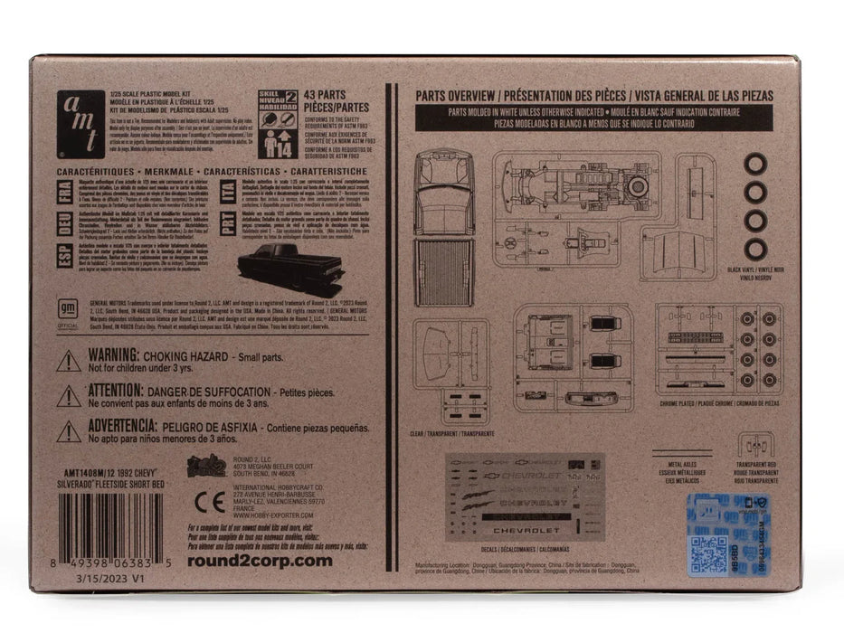 AMT 1992 CHEVROLET SILVERADO SHORTBED FLEETSIDE PICKUP 1/25&nbsp;SCALE&nbsp;MODEL&nbsp;KIT AMT1408M/12