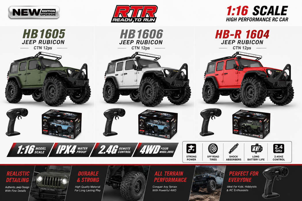 HB-R1604 1:16 RC Jeep Rubicon 4WD | 2.4GHz RTR Remote Control Car Wholesale