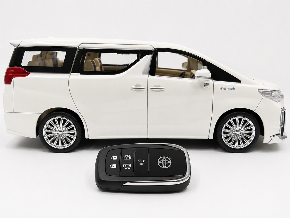 CHE ZHI DIE-CAST 1:24 TOYOTA ALPHARD SIMULATION SOUND AND LIGHT PULL BACK SERIES WHITE COLOR
