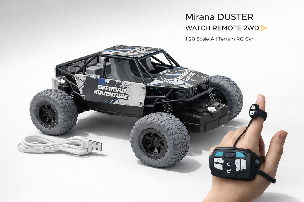 MIRANA DUSTER WATCH REMOTE 2WD, SCALE 1:20, ALL TERRAIN VEHICLE L, 2.4 GHZ RANGE, 1200 MAH BATTERY, C-TYPE RECHARGEABLE BATTERY, 1.5*POWERFULL BOOST (SILVER)